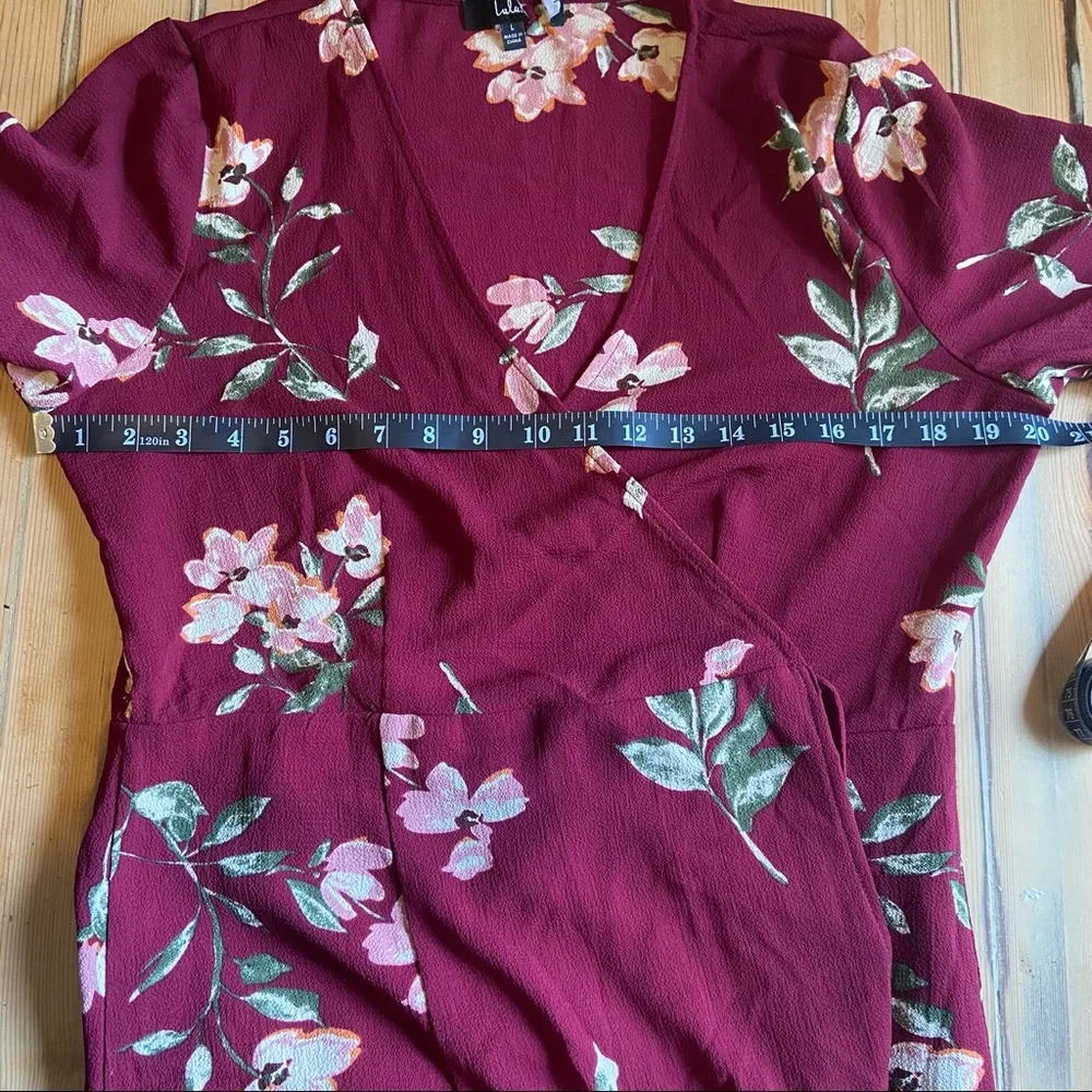 NWOT Lulus September Sunsets Burgundy Floral Print Wrap Maxi Dress_12